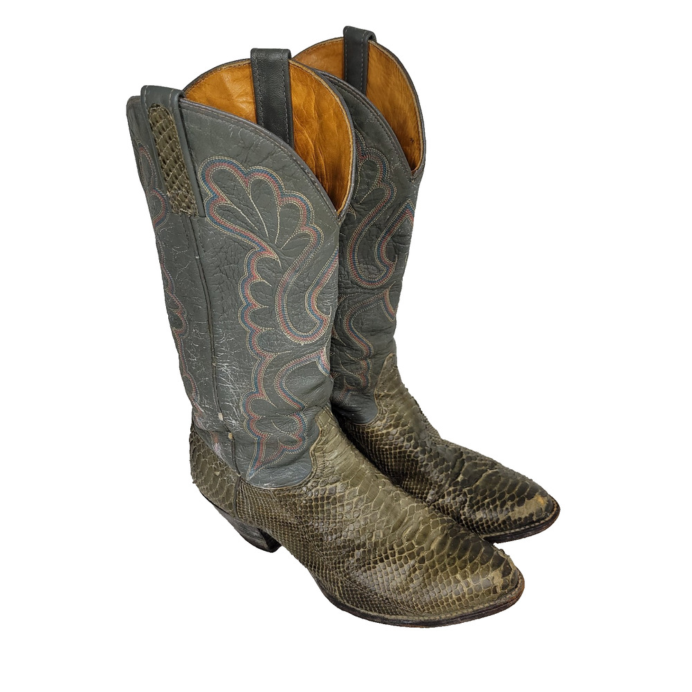 J Chisholm Boots Mens Sz 7.5M Gray Rodeo Western Python Snakeskin Leather Boot